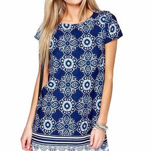 WOMEN'S SHORT SLEEVE PRINT SHIFT DRESS